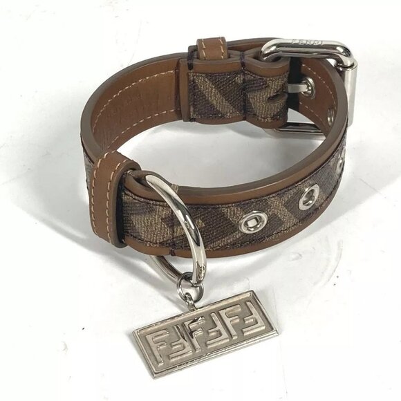 FENDI zucca dog collar dog pet Accessories Dogs Collar Leather Brown - Picture 1 of 13